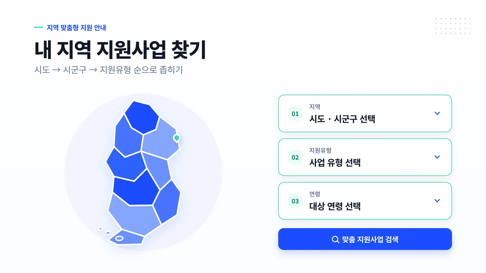 지역별 청년 창업 지원사업 검색 안내 그래픽